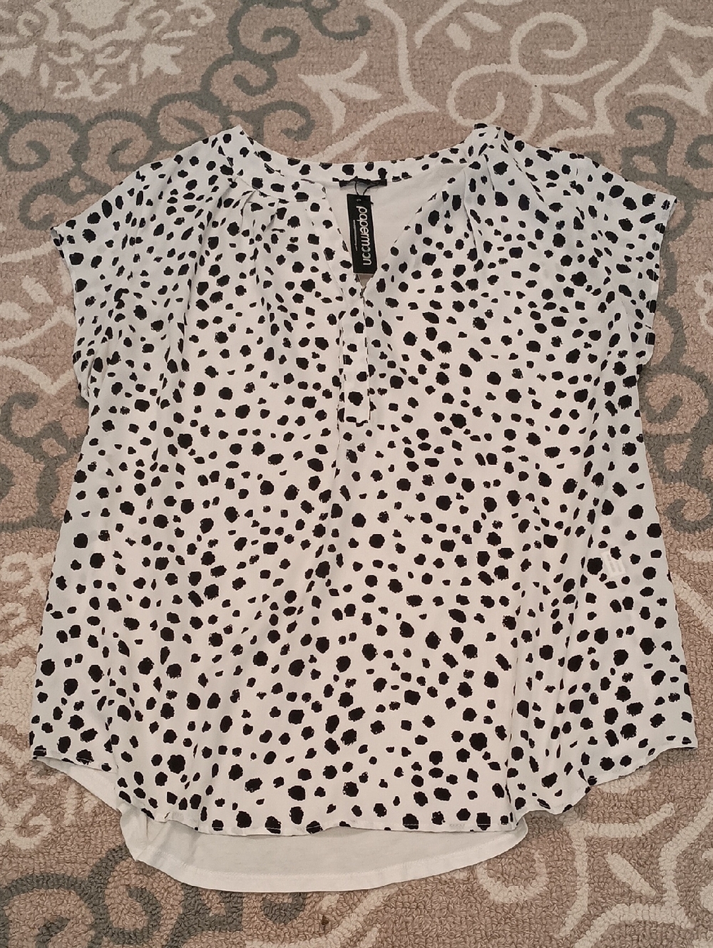 Papermoon White Blouse with Black Spot Print Cap Sleeves